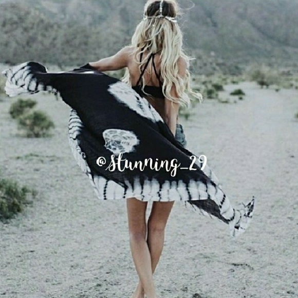 🆕BOHO BLACK TIE DYE OPEN FRONT LONG KIMONO DUSTER - Picture 3 of 8